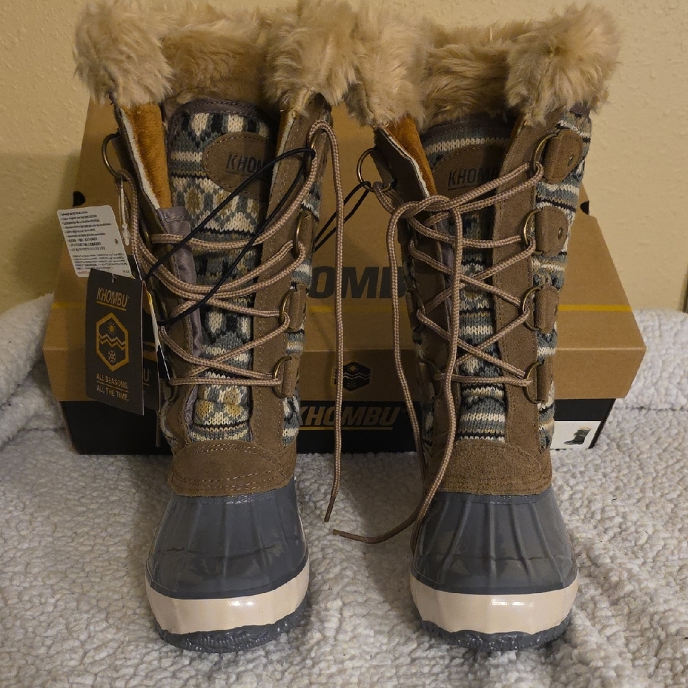 Khombu Women's Winter Boots - Brown and Gray Pattern